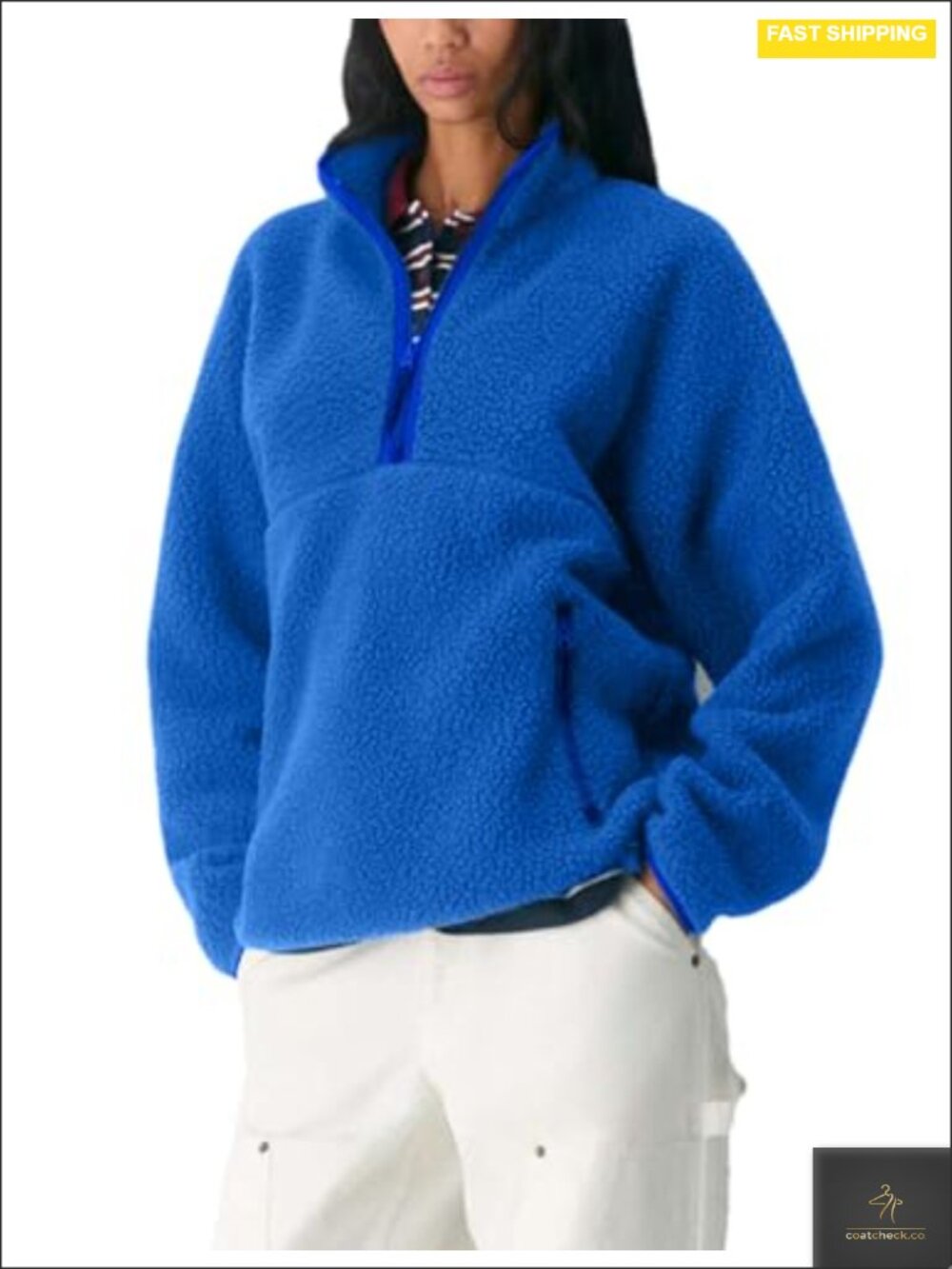 Women's Quarter Zip Fleece Pullover Fuzzy Sherpa Jacket Winter Warm